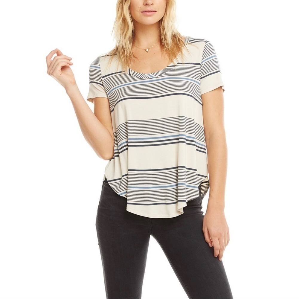 Chaser Jersey Tulip Striped Scoop Neck Tee M